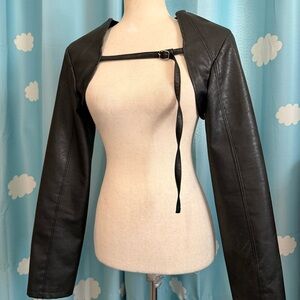 Vegan leather bolero jacket top with buckle. S